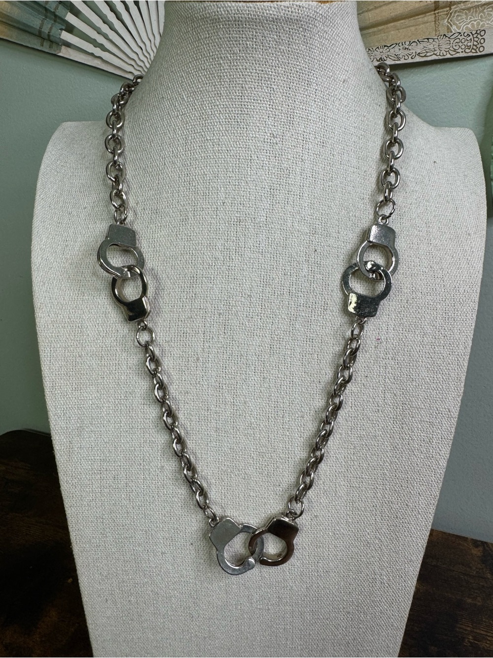 Heavy Silver-Tone Handcuff Link Necklace - Women Jewelry